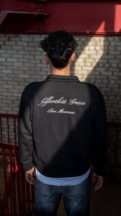BLACK ZIP-UP HIGH NECK SWEATSHIRT