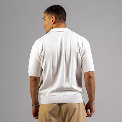 Off-White Open-Work Knitted Polo